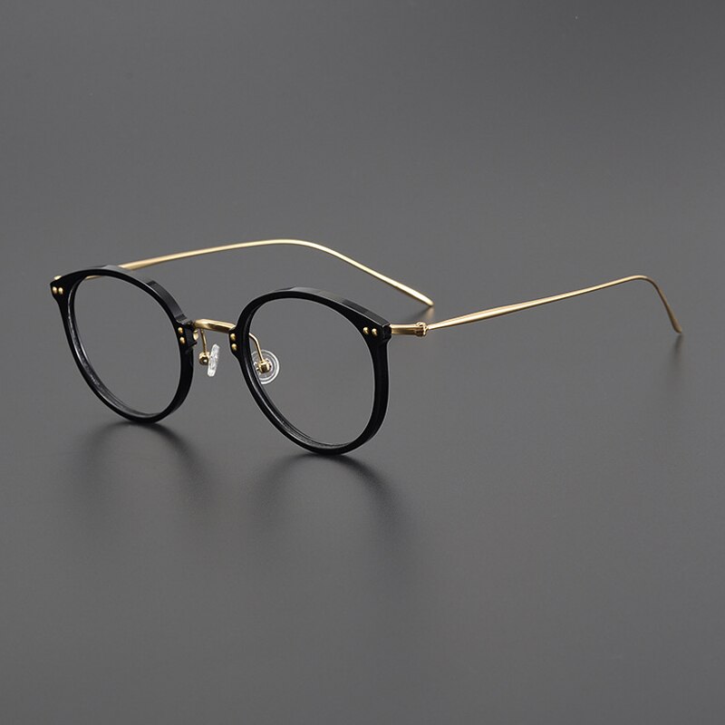 Gatenac Unisex Full Rim Round Square Acetate Titanium Eyeglasses Gxyj1005 Full Rim Gatenac Black Gold