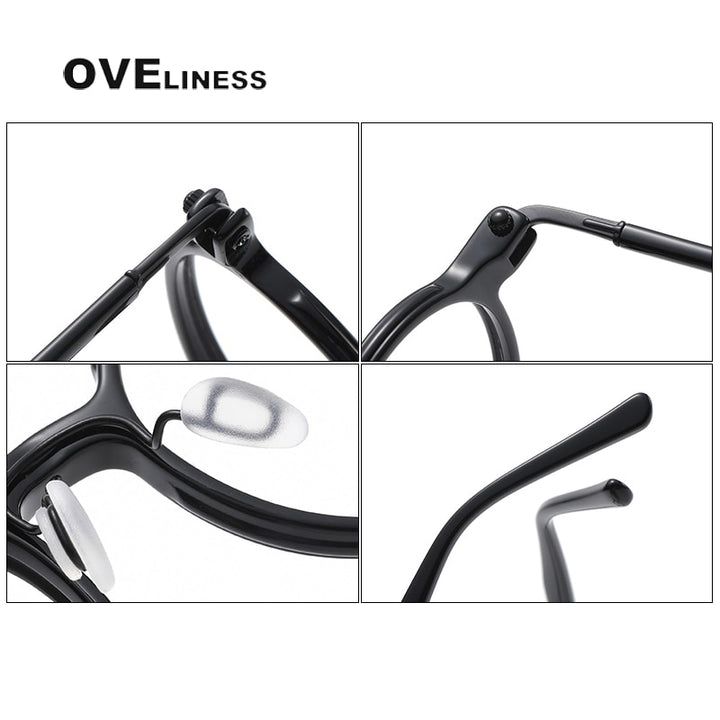 Oveliness Unisex Full Rim Round Acetate Titanium Eyeglasses 5886 Full Rim Oveliness