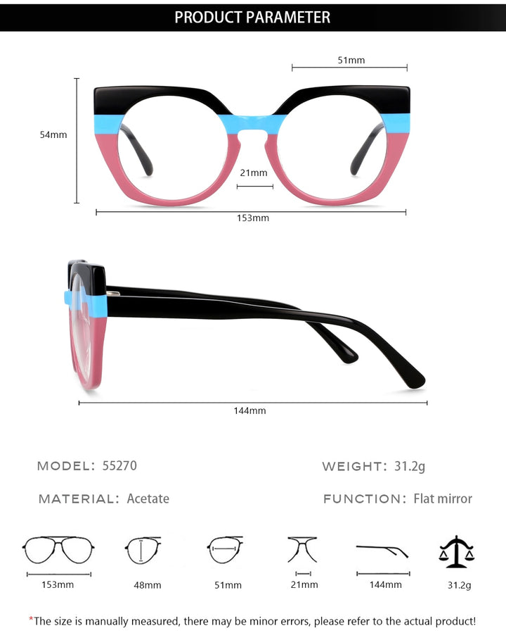 CCspace Unisex Full Rim Round Cat Eye Acetate Eyeglasses 55272 Full Rim CCspace