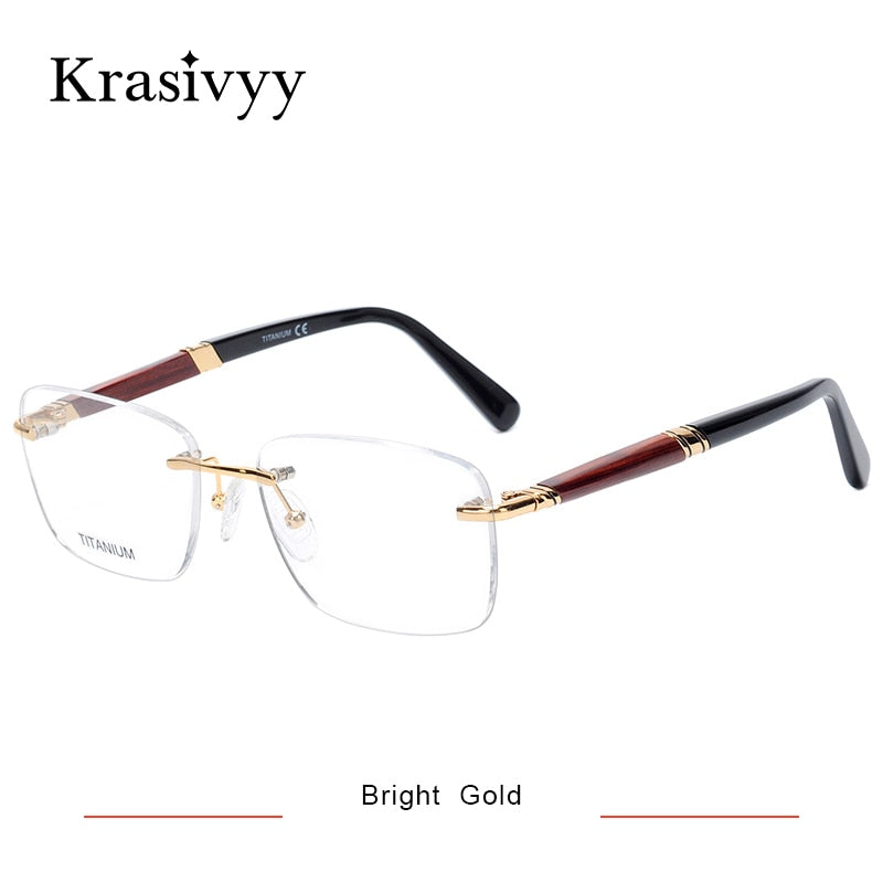 Krasivyy Unisex Rimless Square Titanium Wooden Eyeglasses Ls01 Rimless Krasivyy Bright  Gold China