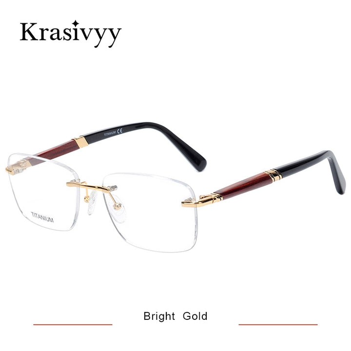 Krasivyy Unisex Rimless Square Titanium Wooden Eyeglasses Ls01 Rimless Krasivyy Bright  Gold China