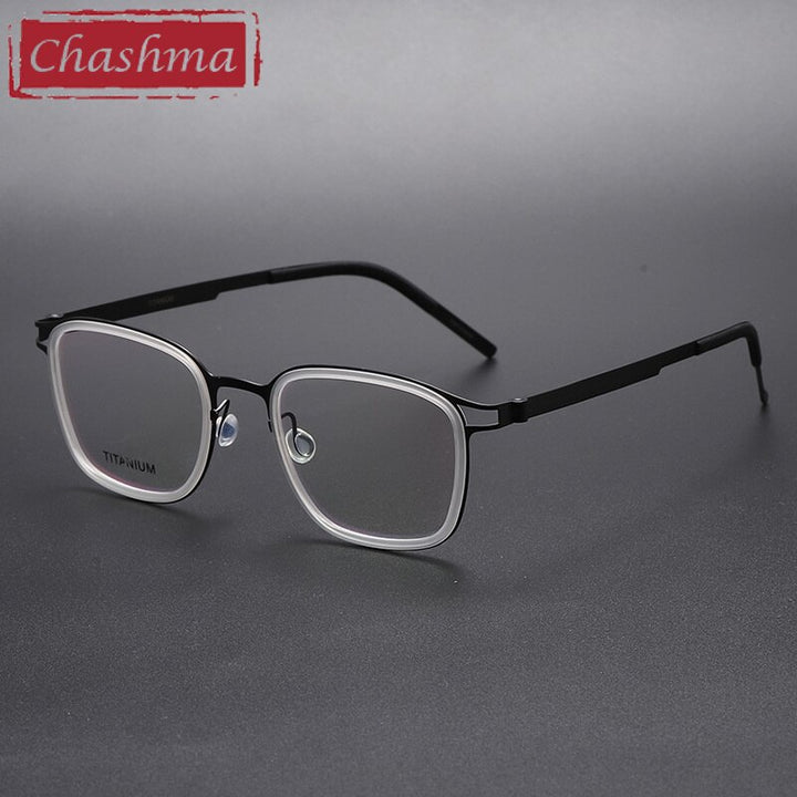 Chashma Ottica Unisex Full Rim Square Acetate Titanium Eyeglasses 9912 Full Rim Chashma Ottica Transparent -Black