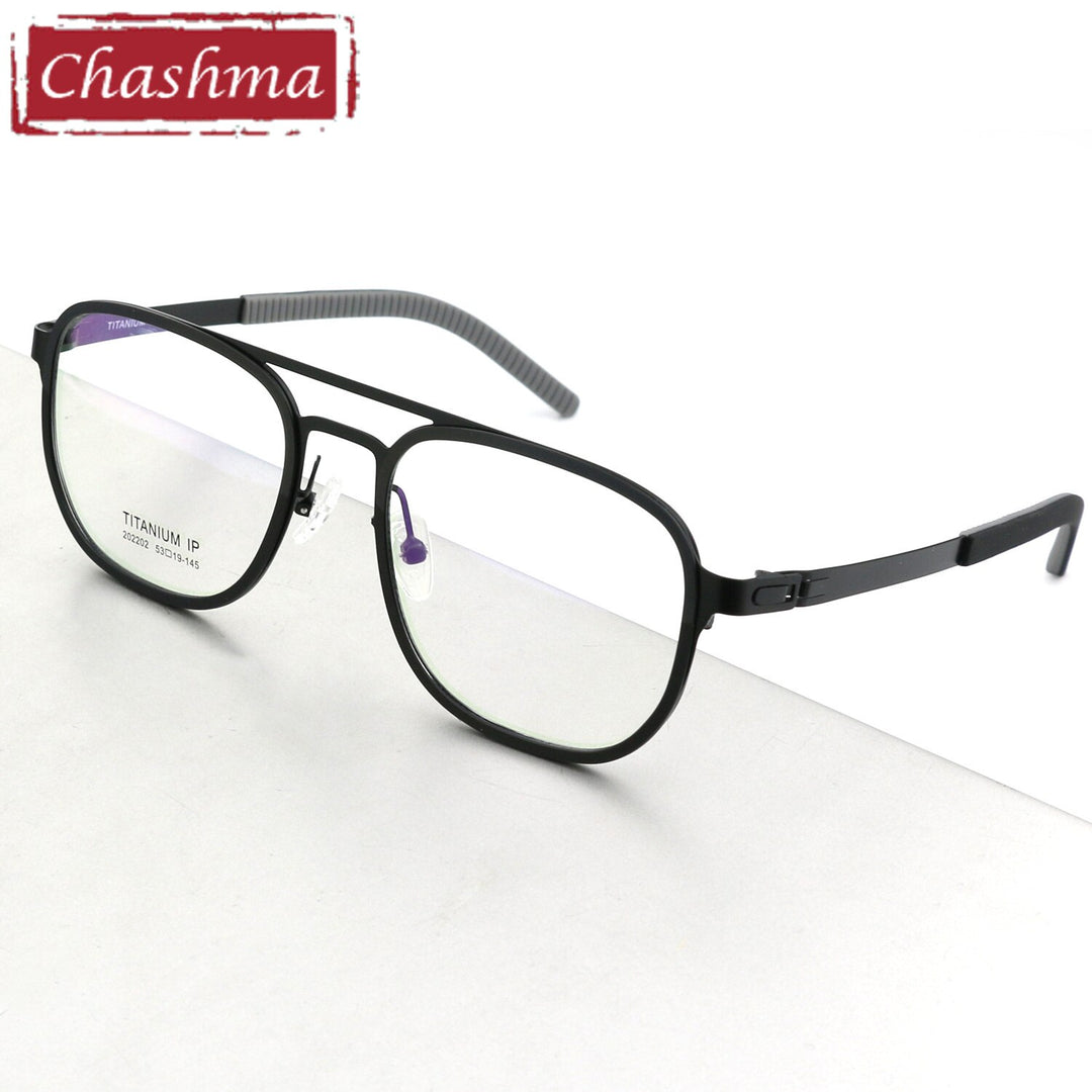 Chashma Ottica Unisex Full Rim Square Titanium Double Bridge Eyeglasses 202202 Full Rim Chashma Ottica Black  