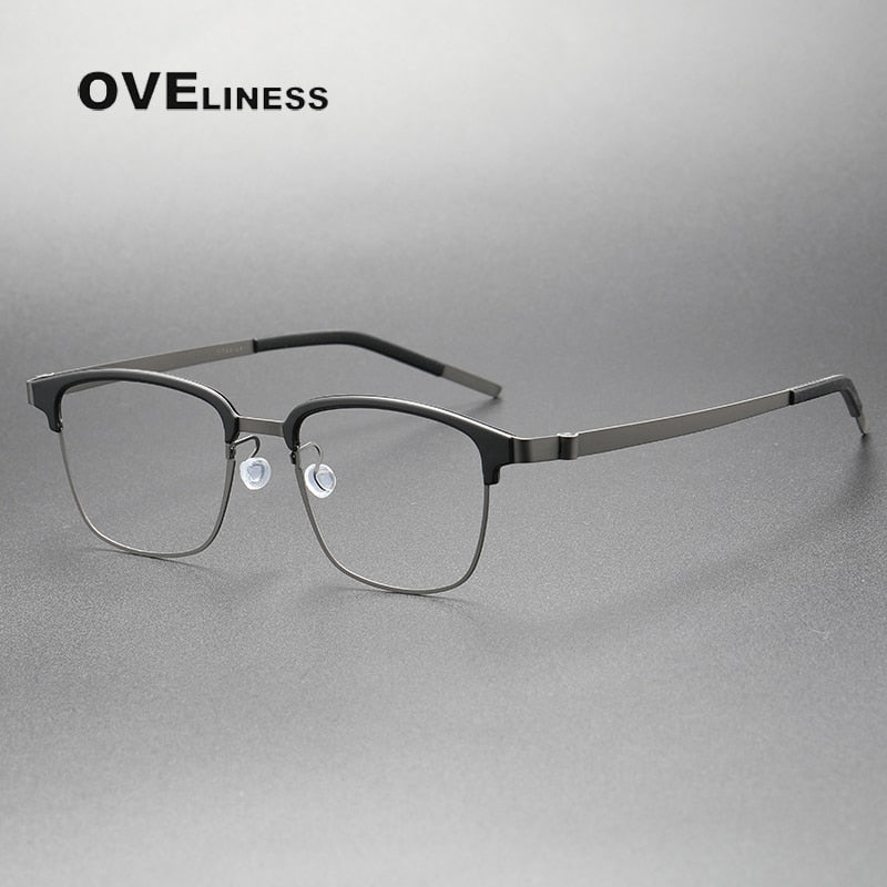 Oveliness Unisex Full Rim Square Screwless Acetate Titanium Eyeglasses 9835 Full Rim Oveliness black gun