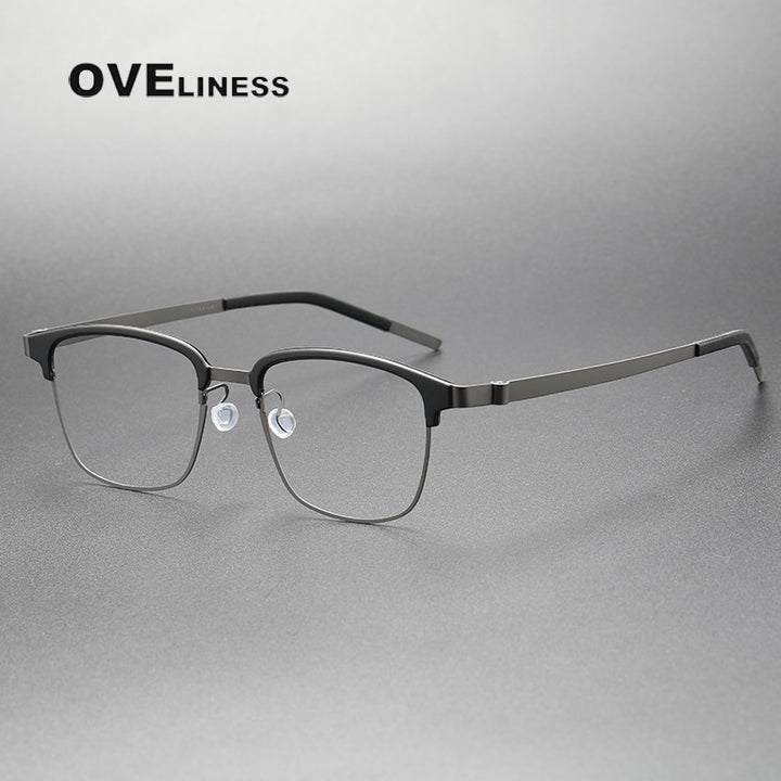 Oveliness Unisex Full Rim Square Screwless Acetate Titanium Eyeglasses 9835 Full Rim Oveliness black gun