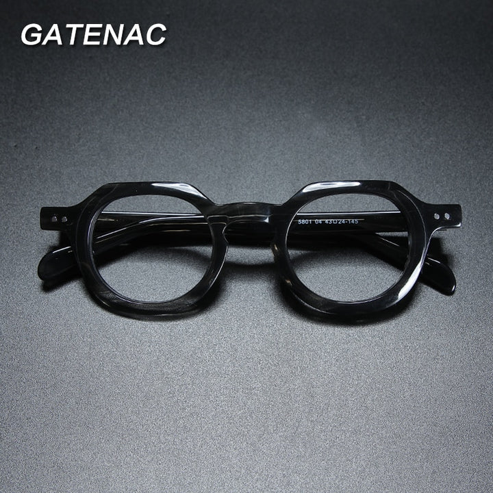 Gatenac Unisex Full Rim Round Square Acetate Eyeglasses Gxyj912 Full Rim Gatenac