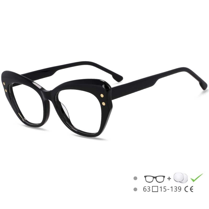 CCspace Women's Full Rim Butterfly Cat Eye Acetate Eyeglasses 53174 Full Rim CCspace Black China