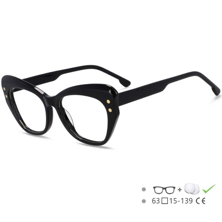 CCspace Women's Full Rim Butterfly Cat Eye Acetate Eyeglasses 53174 Full Rim CCspace Black China