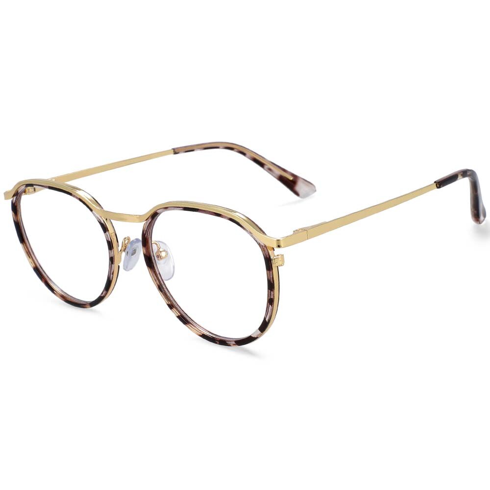 CCspace Unisex Full Rim Round Tr 90 Alloy Frame Eyeglasses 54241 Full Rim CCspace CN Leopard