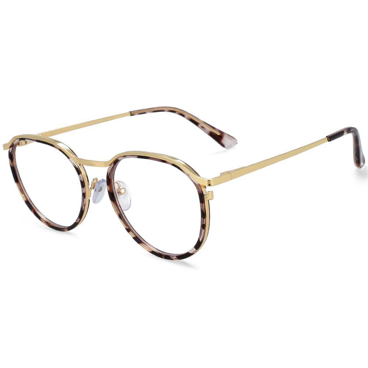 CCspace Unisex Full Rim Round Tr 90 Alloy Frame Eyeglasses 54241 Full Rim CCspace CN Leopard