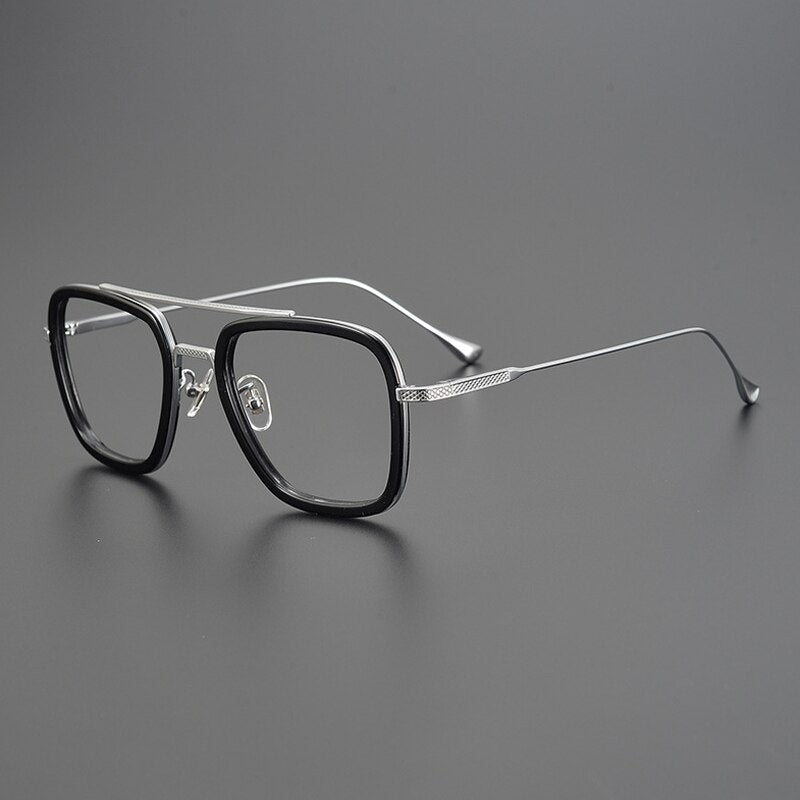 Gatenac Unisex Full Rim Square Double Bridge Acetate Titanium Eyeglasses Gxyj937 Full Rim Gatenac Black Silver