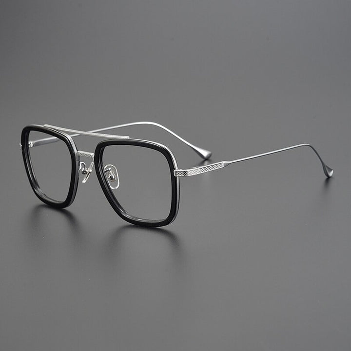 Gatenac Unisex Full Rim Square Double Bridge Acetate Titanium Eyeglasses Gxyj937 Full Rim Gatenac Black Silver