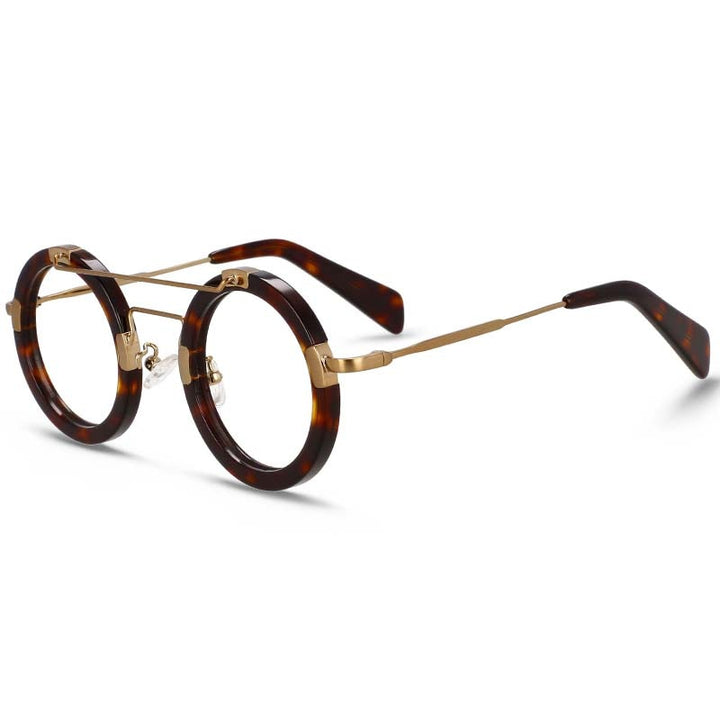 CCspace Unisex Full Rim Round Double Bridge Acetate Alloy Eyeglasses 55096 Full Rim CCspace Leopard China