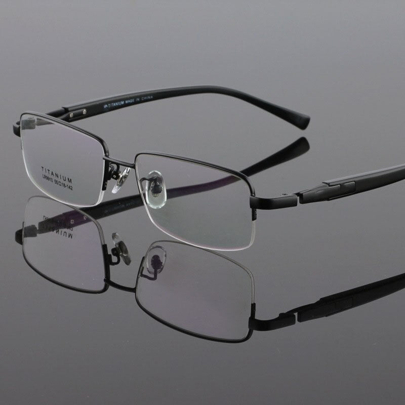 Hdcrafter Men's Semi Rim Square Titanium Eyeglasses Lr9910 Semi Rim Hdcrafter Eyeglasses Black