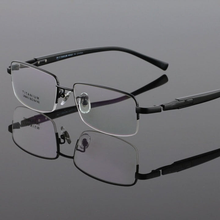 Hdcrafter Men's Semi Rim Square Titanium Eyeglasses Lr9910 Semi Rim Hdcrafter Eyeglasses Black