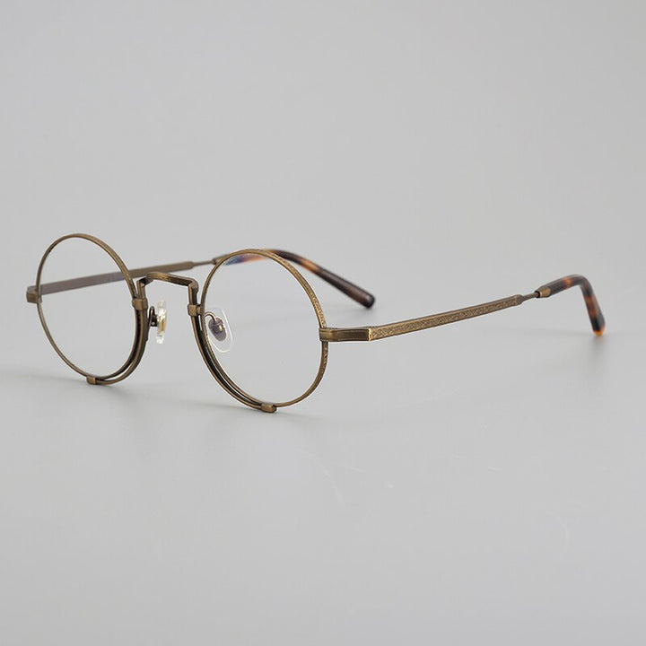 Muzz Unisex Full Rim Small Round Titanium Eyeglasses 5919 Full Rim Muzz Brown Gold