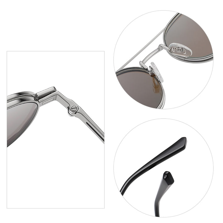 Zirosat Unisex Full Rim Round Alloy Eyeglasses Clip On Sunglasses CG8802 With Clip Ons Zirosat