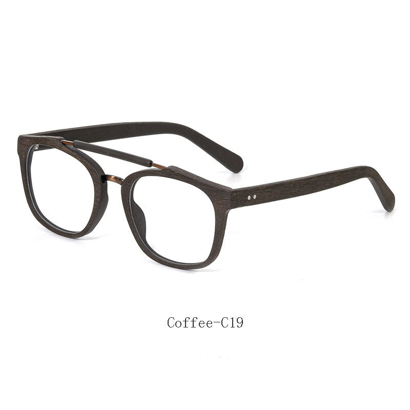 Hdcrafter Men's Full Rim Square Double Bridge Wood Alloy Eyeglasses Ft0369 Full Rim Hdcrafter Eyeglasses Coffee-C19