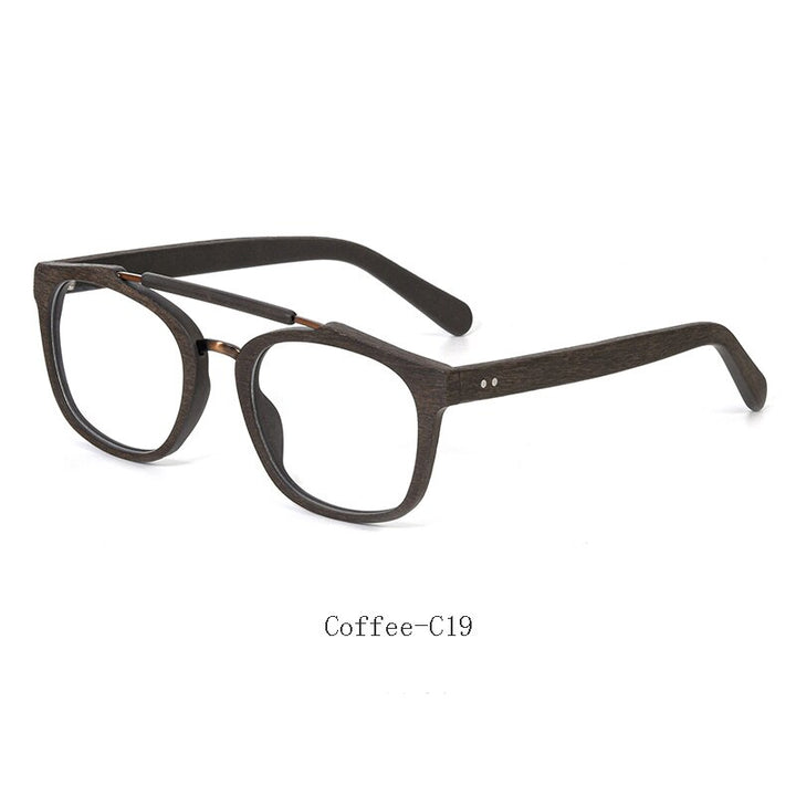 Hdcrafter Men's Full Rim Square Double Bridge Wood Alloy Eyeglasses Ft0369 Full Rim Hdcrafter Eyeglasses Coffee-C19