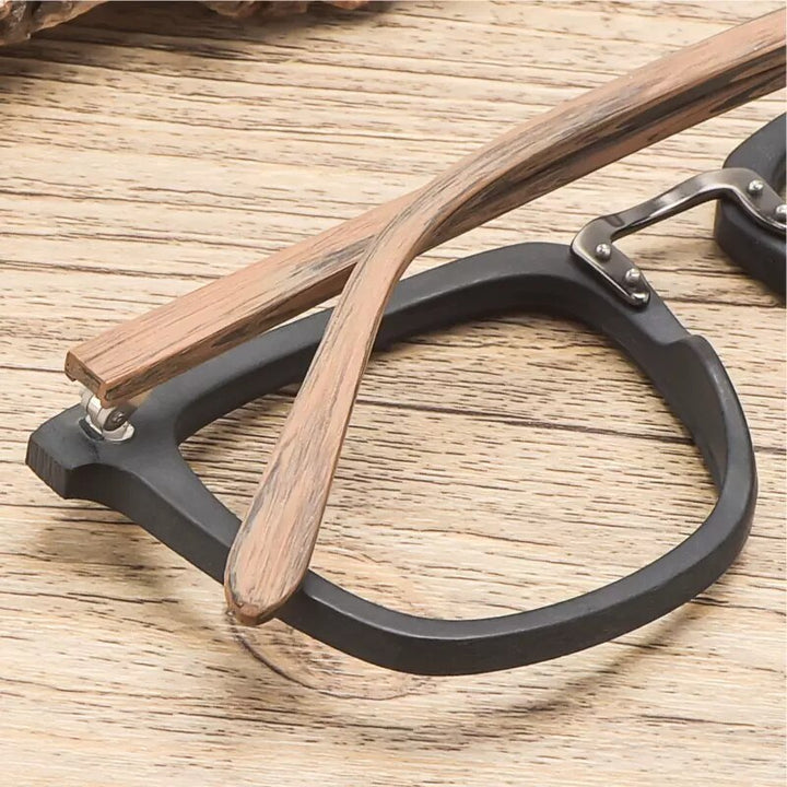 Hdcrafter Men's Full Rim Square Wood Alloy Eyeglasses Ps7055 Full Rim Hdcrafter Eyeglasses