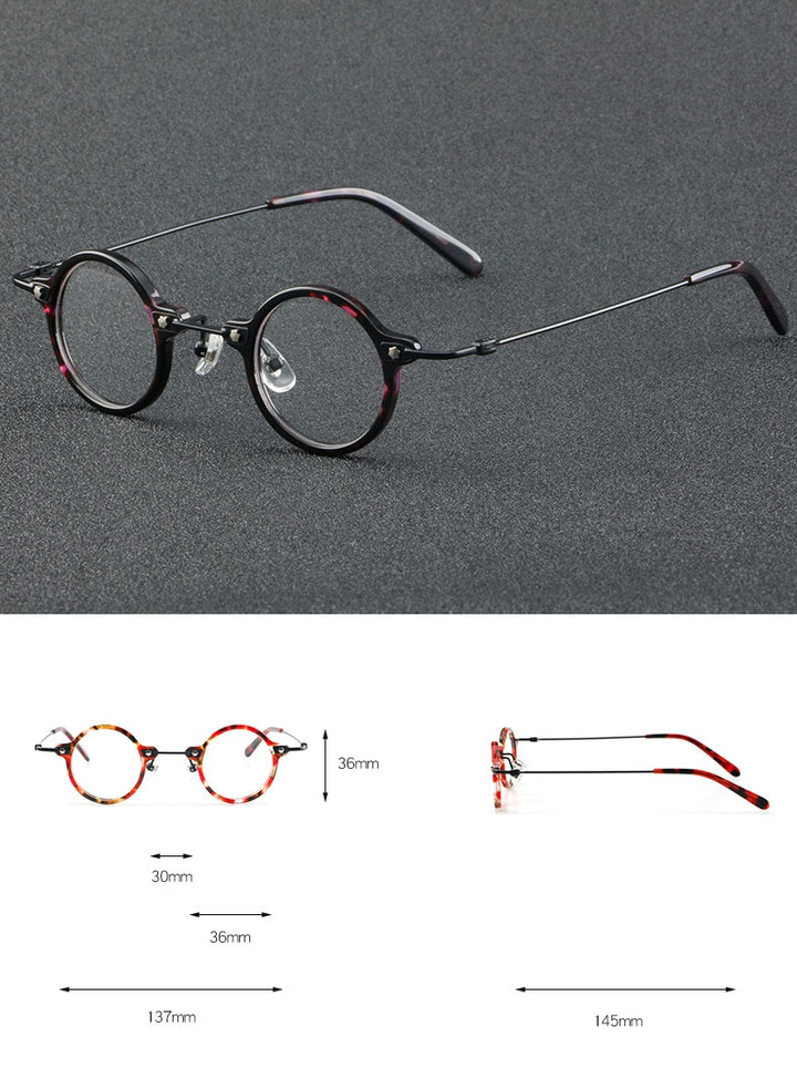 CCspace Unisex Full Rim Small Round Acetate Titanium Eyeglasses 55324 Full Rim CCspace