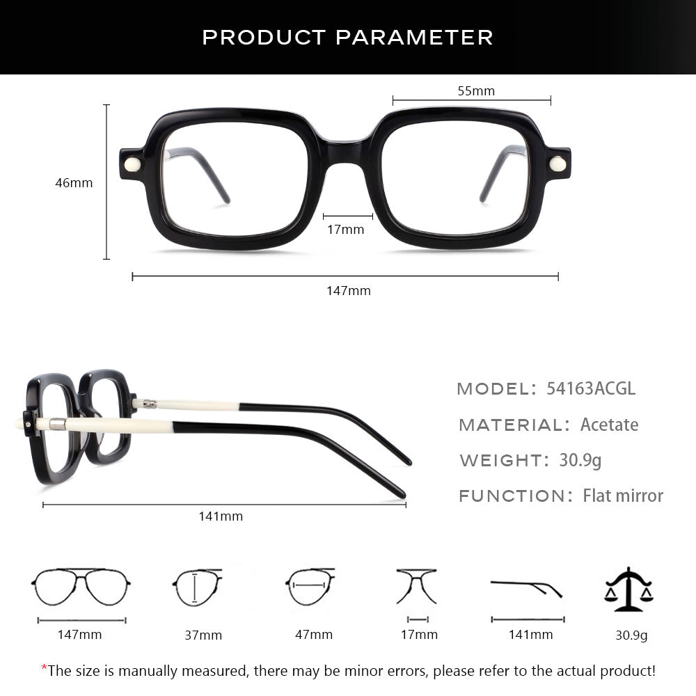 CCspace Unisex Full Rim Square Acetate Frame Eyeglasses 54163 Full Rim CCspace