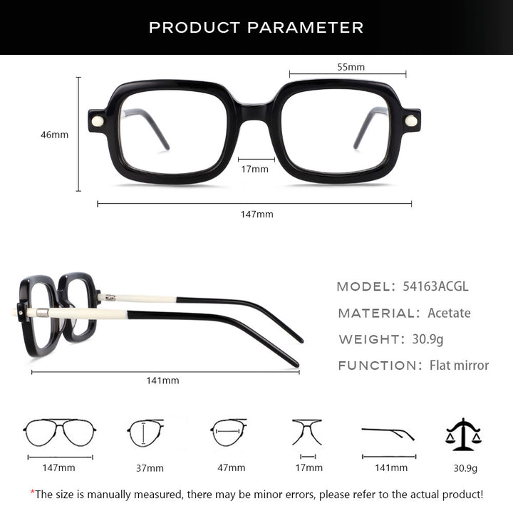 CCspace Unisex Full Rim Square Acetate Frame Eyeglasses 54163 Full Rim CCspace