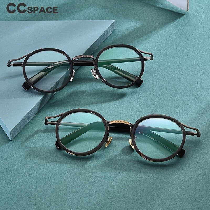 CCspace Unisex Full Rim Round Acetate Titanium Punk Frame Eyeglasses 54243 Full Rim CCspace