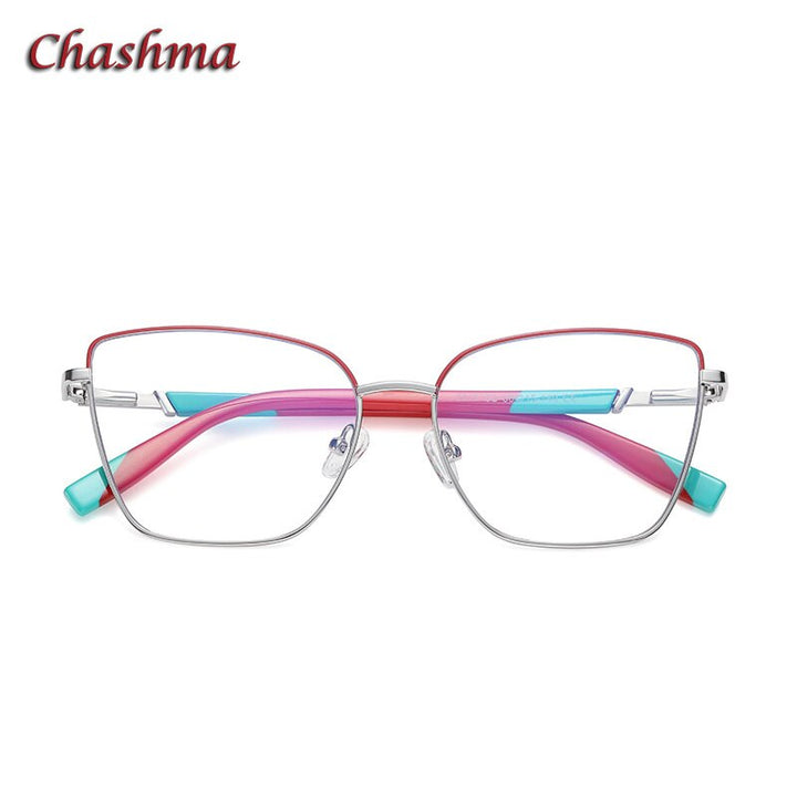 Chashma Ochki Unisex Full Rim Square Cat Eye Tr 90 Stainless Steel Eyeglasses 3016 Full Rim Chashma Ochki C2 Silver Red  