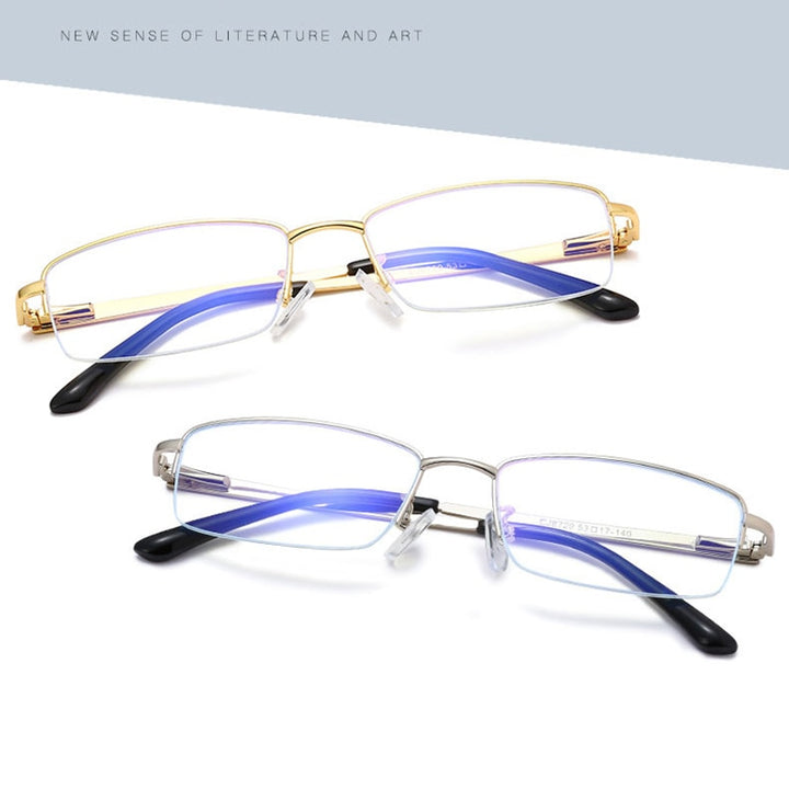 Handoer Unisex Semi Rim Rectangle Alloy Eyeglasses Semi Rim Handoer