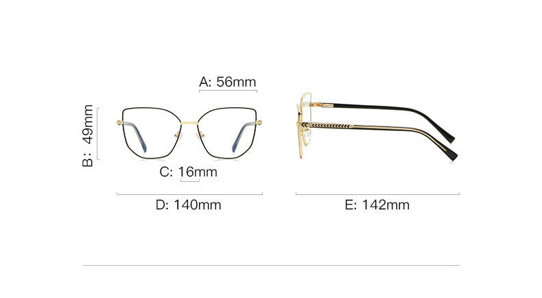 CCspace Unisex Full Rim Square Cat Eye Alloy Eyeglasses 55710 Full Rim CCspace
