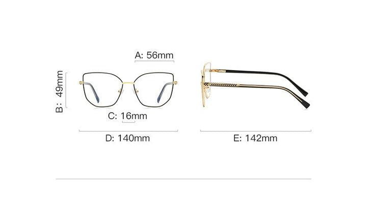 CCspace Unisex Full Rim Square Cat Eye Alloy Eyeglasses 55710 Full Rim CCspace