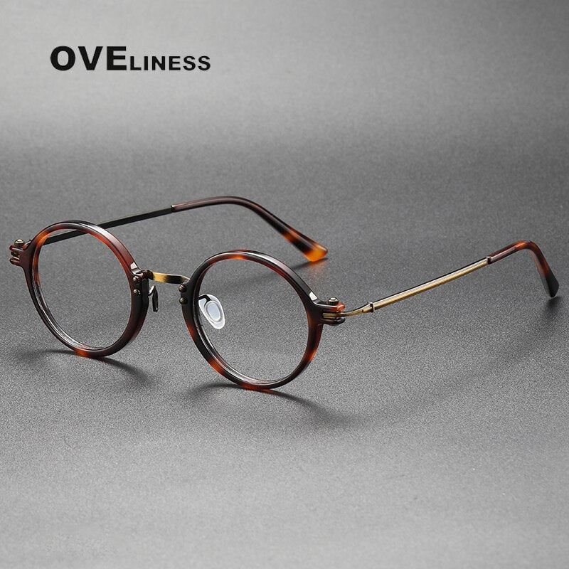 Oveliness Unisex Full Rim Round Acetate Titanium Eyeglasses 5866 Full Rim Oveliness tortoise bronze