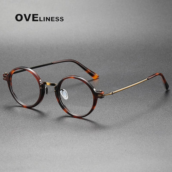 Oveliness Unisex Full Rim Round Acetate Titanium Eyeglasses 5866 Full Rim Oveliness tortoise bronze