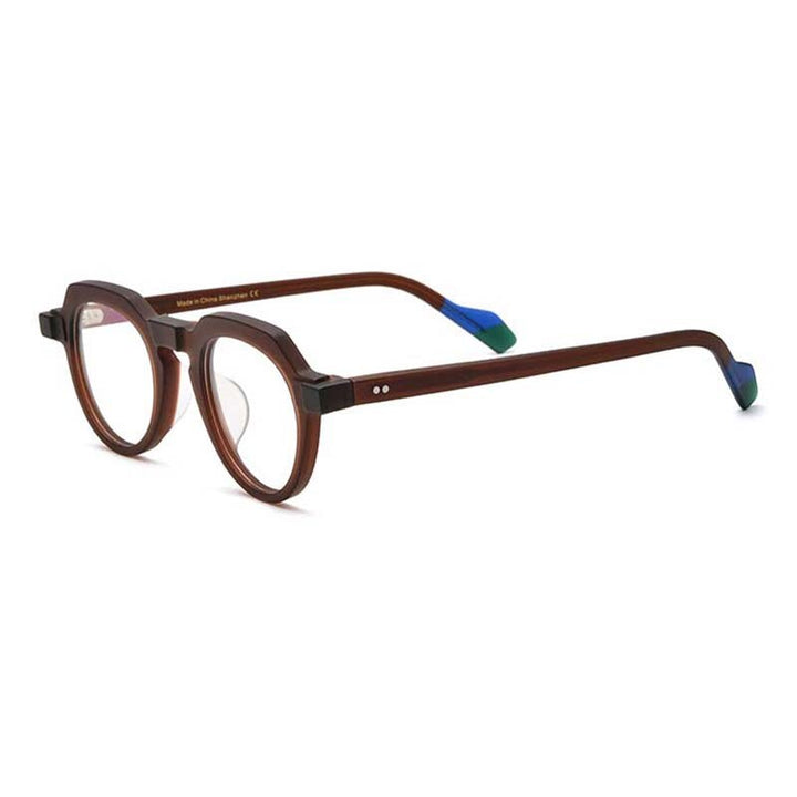 CCspace Unisex Full Rim Irregular Round Acetate Eyeglasses 54702 Full Rim CCspace Matte brown China