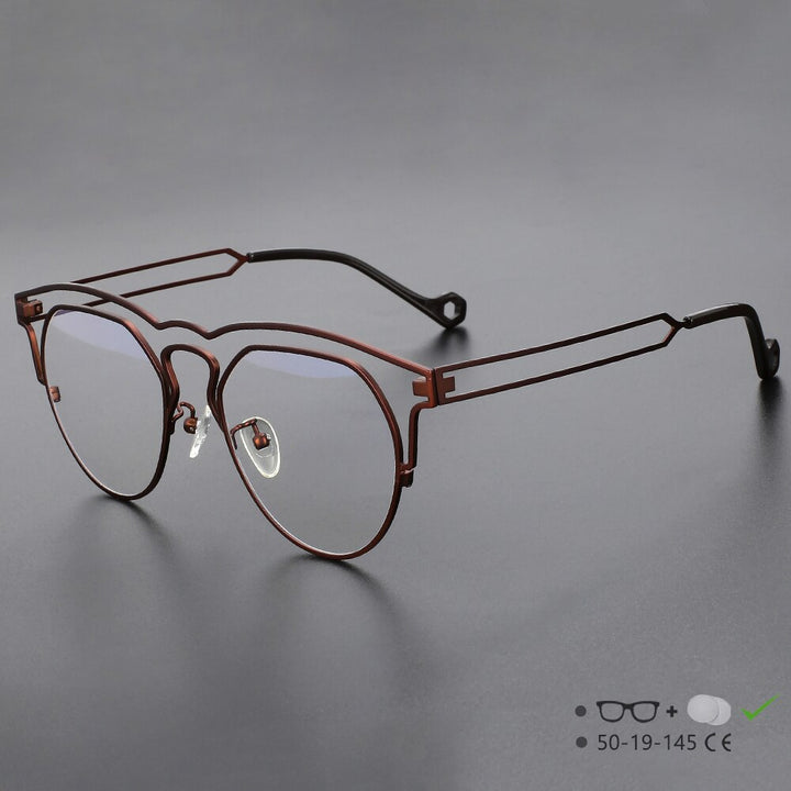 CCspace Unisex Full Rim Round Double Bridge Titanium Eyeglasses 55522 Full Rim CCspace Coffee China
