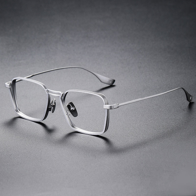 CCspace Unisex Full Rim Square Double Bridge Titanium Eyeglasses 53229 Full Rim CCspace Silver-Middle China
