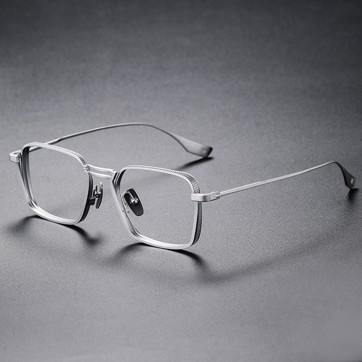 CCspace Unisex Full Rim Square Double Bridge Titanium Eyeglasses 53229 Full Rim CCspace Silver-Middle China