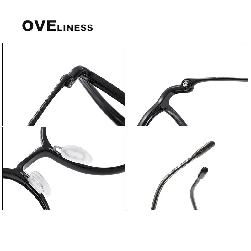Oveliness Unisex Full Rim Round Square Acetate Titanium Eyeglasses 8633 Full Rim Oveliness