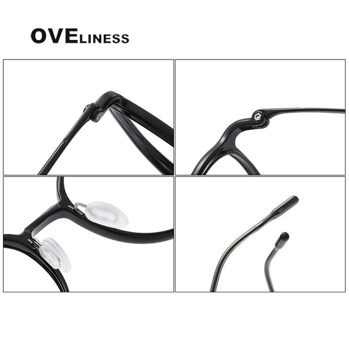 Oveliness Unisex Full Rim Round Square Acetate Titanium Eyeglasses 8633 Full Rim Oveliness