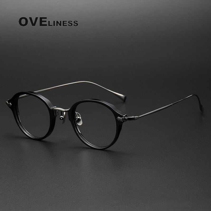 Oveliness Unisex Full Rim Round Acetate Titanium Eyeglasses Kmn182 Full Rim Oveliness black