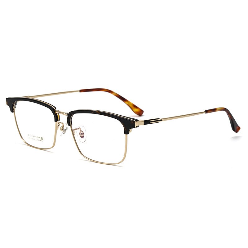 Yimaruili Men's Full Rim Square Acetate Titanium Eyeglasses 2310yj Full Rim Yimaruili Eyeglasses Tortoiseshell Gold