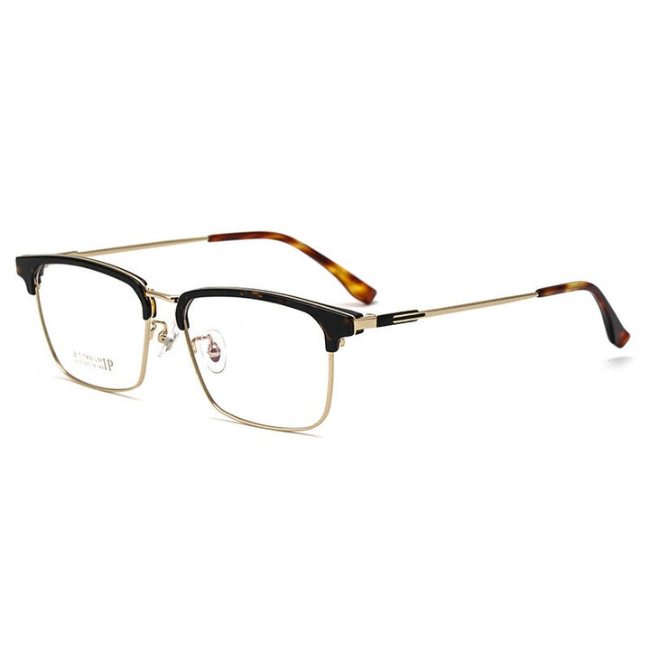 Yimaruili Men's Full Rim Square Acetate Titanium Eyeglasses 2310yj Full Rim Yimaruili Eyeglasses Tortoiseshell Gold