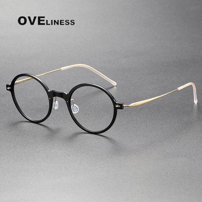 Oveliness Unisex Full Rim Round Screwless Acetate Titanium Eyeglasses 6508 Full Rim Oveliness black gold