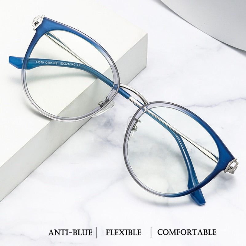 Hotony Women's Full Rim Round Cat Eye Acetate Alloy Eyeglasses Tj879 Full Rim Hotony