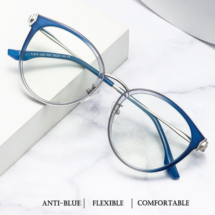 Hotony Women's Full Rim Round Cat Eye Acetate Alloy Eyeglasses Tj879 Full Rim Hotony