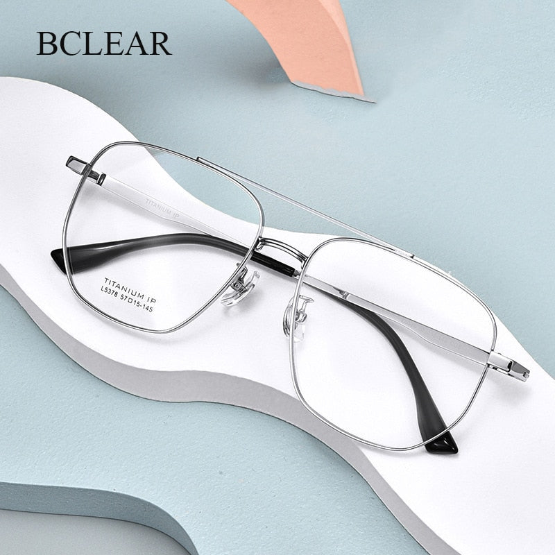 Bclear Unisex Full Rim Square Double Bridge Titanium Eyeglasses Lb5378 Full Rim Bclear