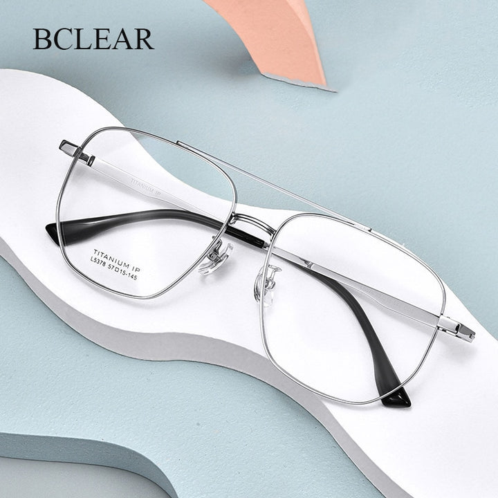 Bclear Unisex Full Rim Square Double Bridge Titanium Eyeglasses Lb5378 Full Rim Bclear