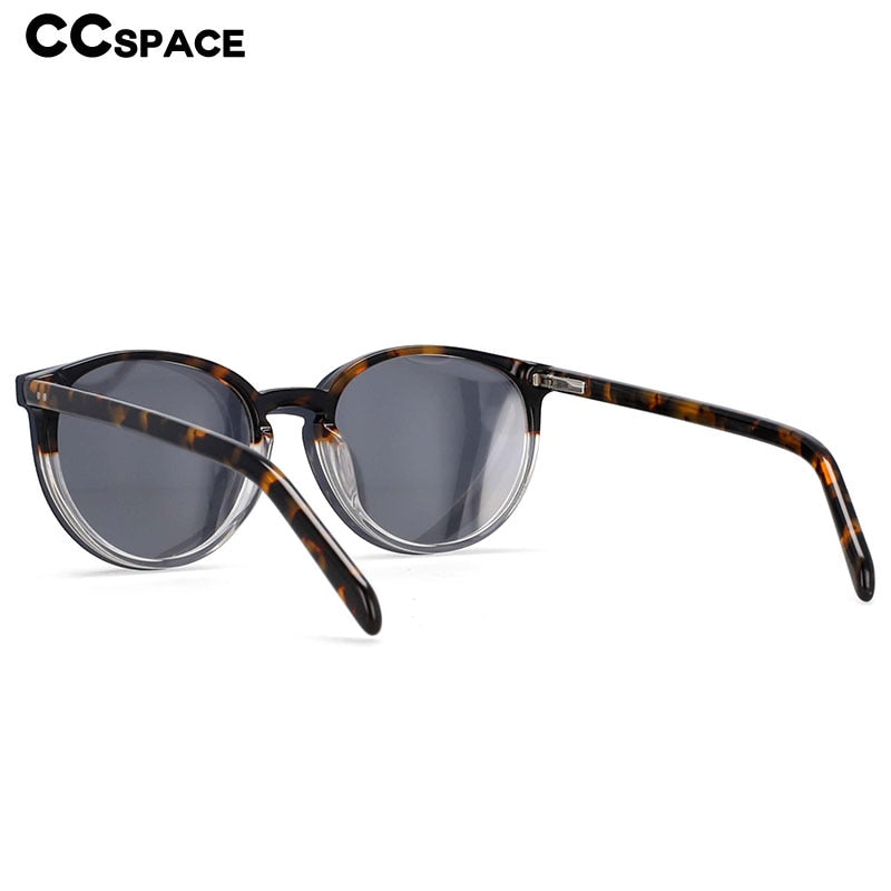 CCspace Unisex Full Rim Round Cat Eye Acetate Frame Eyeglasses Clip On Sunglasses 54331 With Clip Ons CCspace