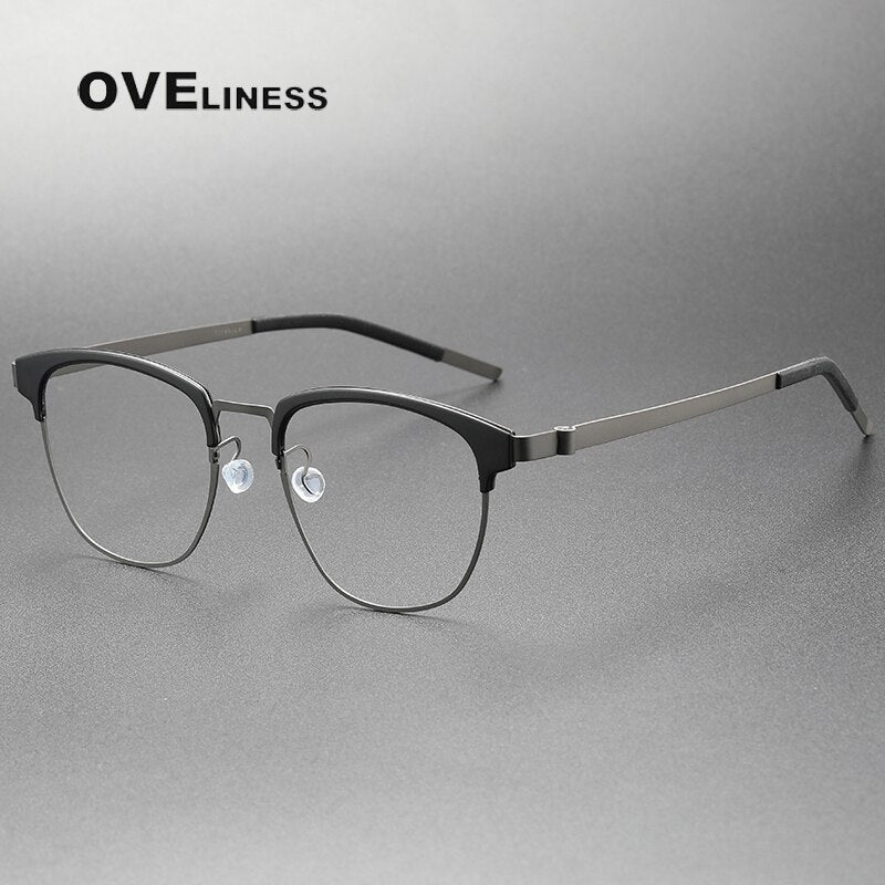 Oveliness Unisex Full Rim Square Acetate Titanium Eyeglasses 9849 Full Rim Oveliness black gun